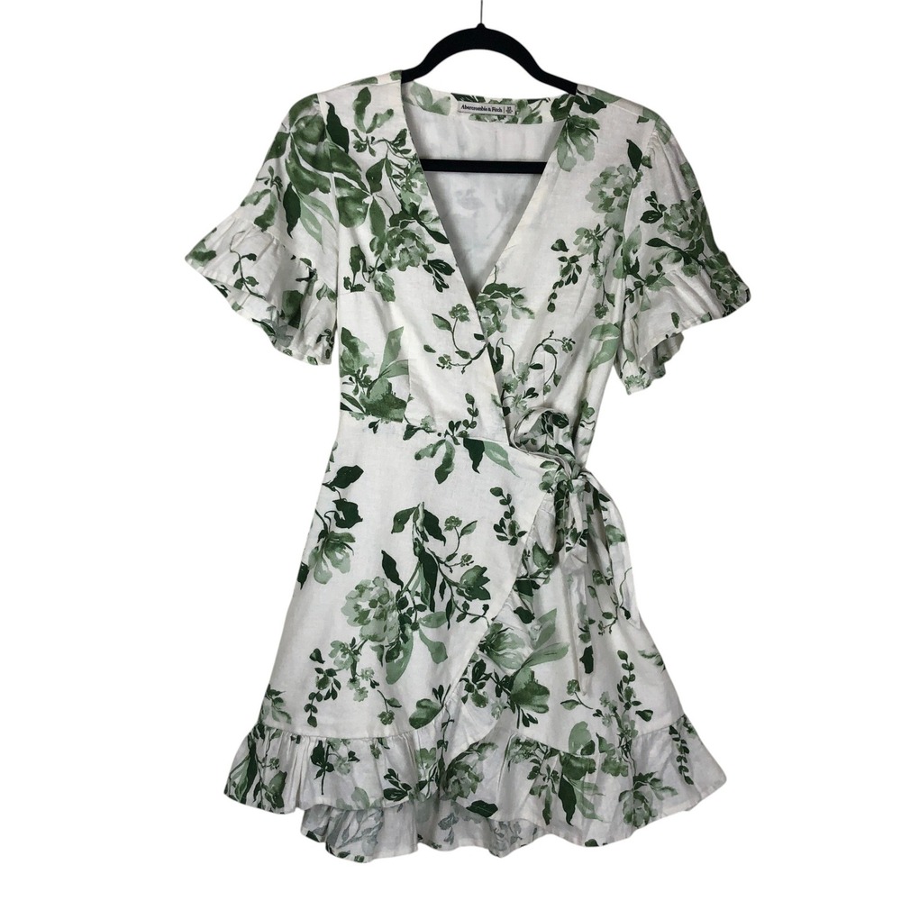 Floral Wrap Mini Dress in Green and White
